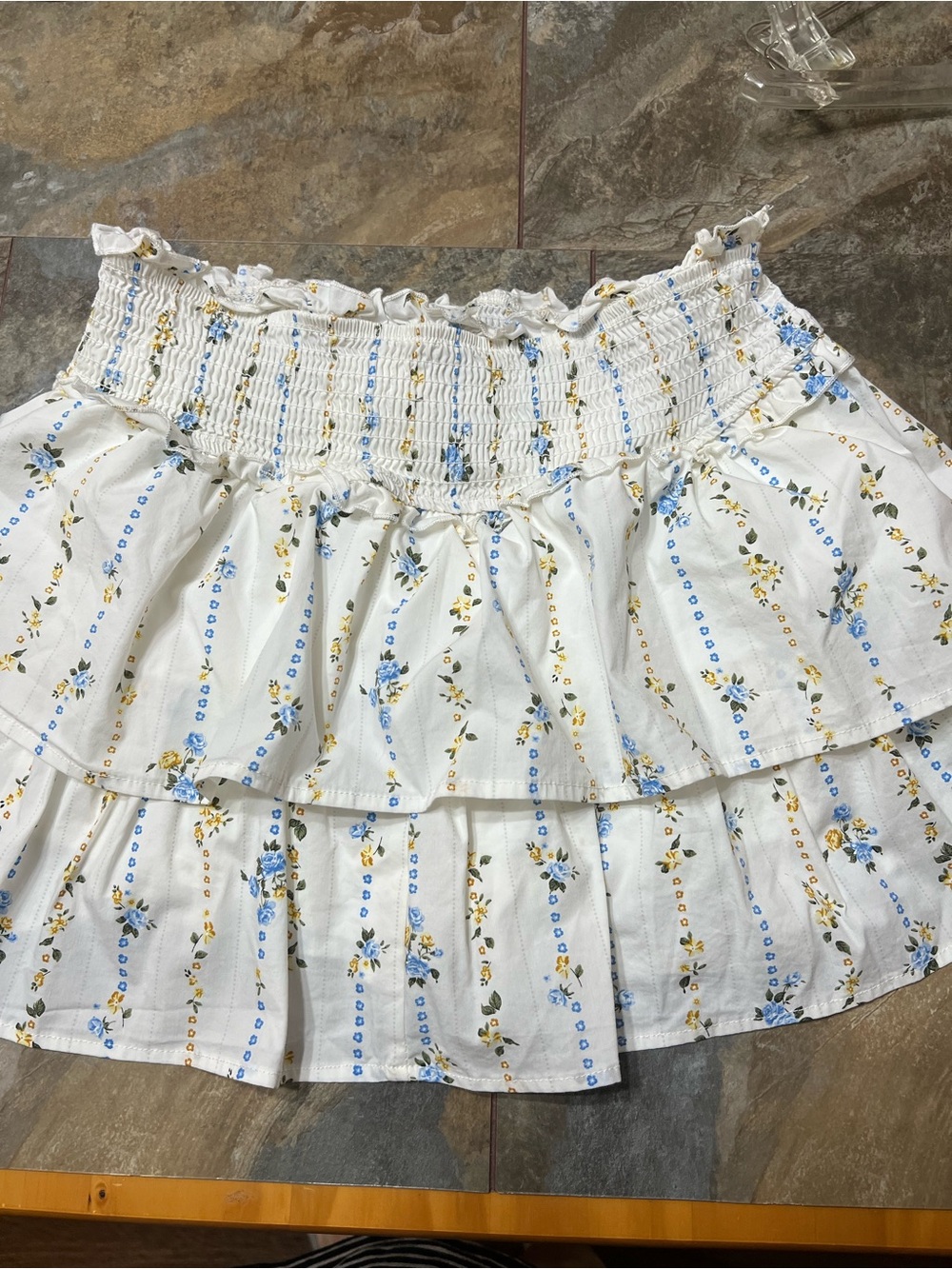 wild fable White Mini Skirt with Blue & Yellow Floral Print